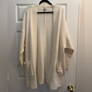 Aerie Cream Open-Front Cozy Knit Long Cardigan, Women's Size L/XL